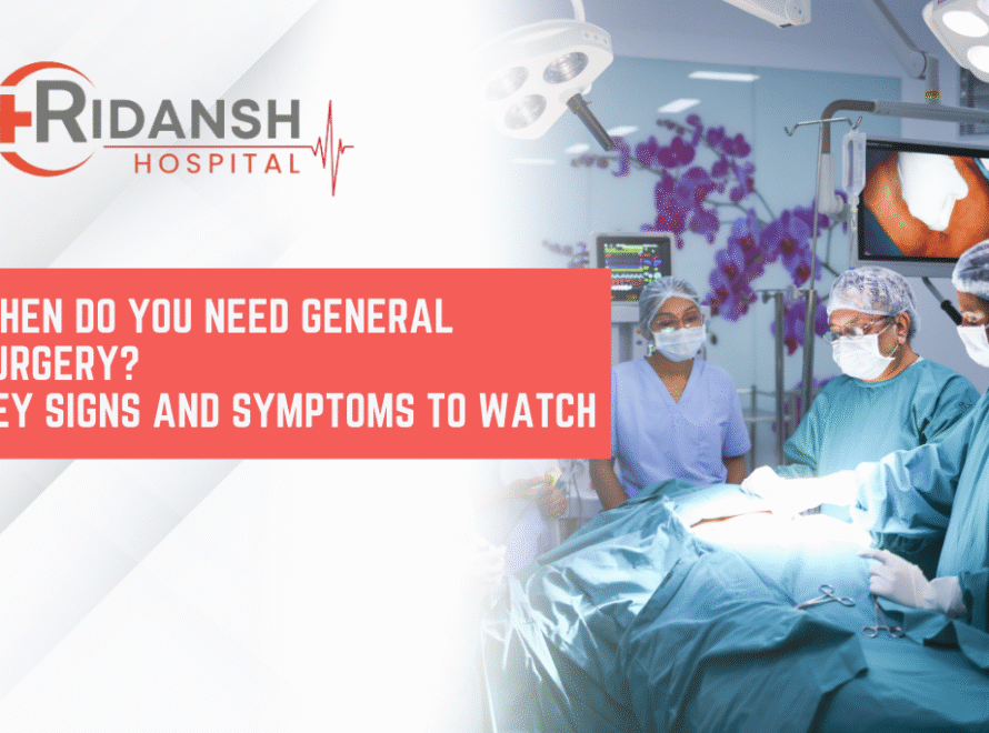 A surgical team at Ridansh Hospital performing a general surgery procedure in a fully equipped operation theatre.